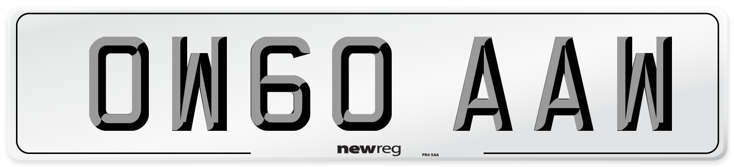 OW60 AAW Number Plate from New Reg